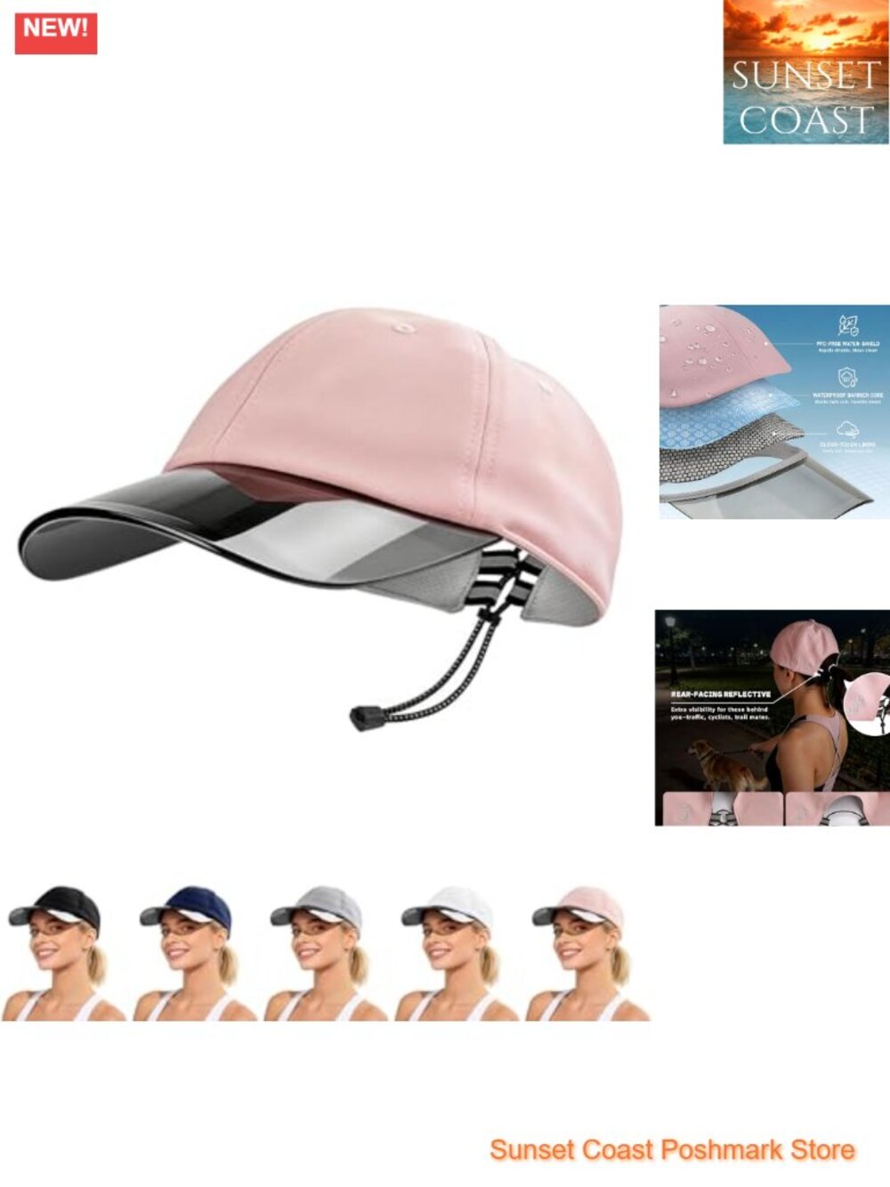 UPF 50+ Clear Brim Baseball Cap Water Resistant Adjustable Golf Tennis